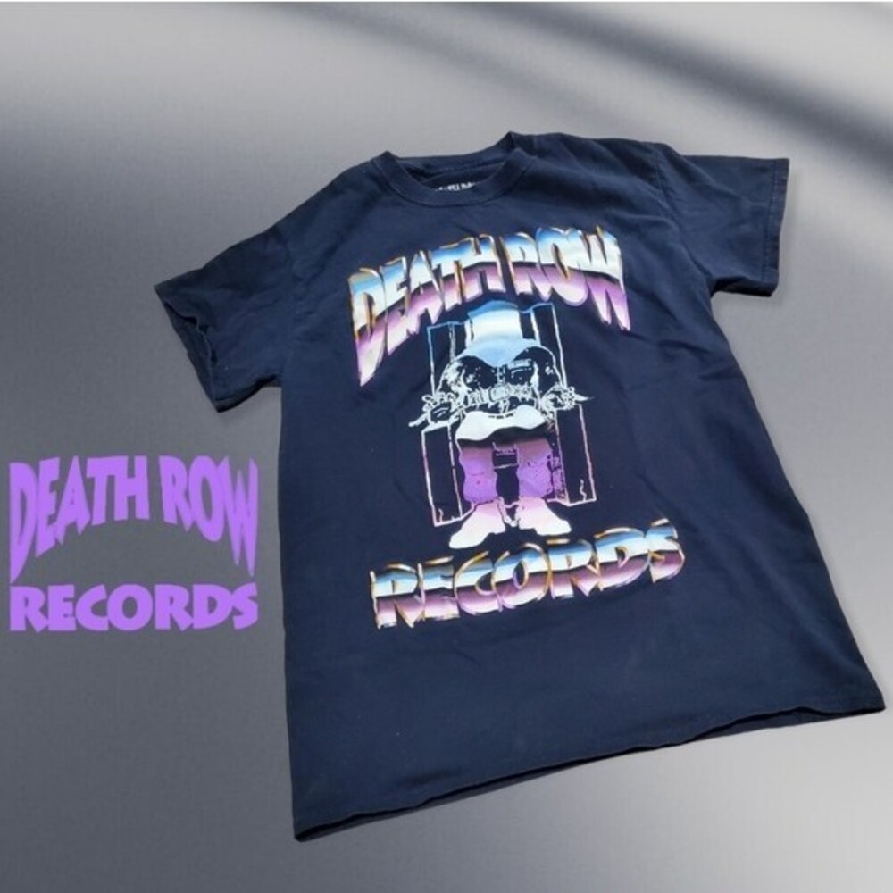 Death Row Records‎ Graphic T-Shirt Mens Electric Chair Logo Navy Blue Medium